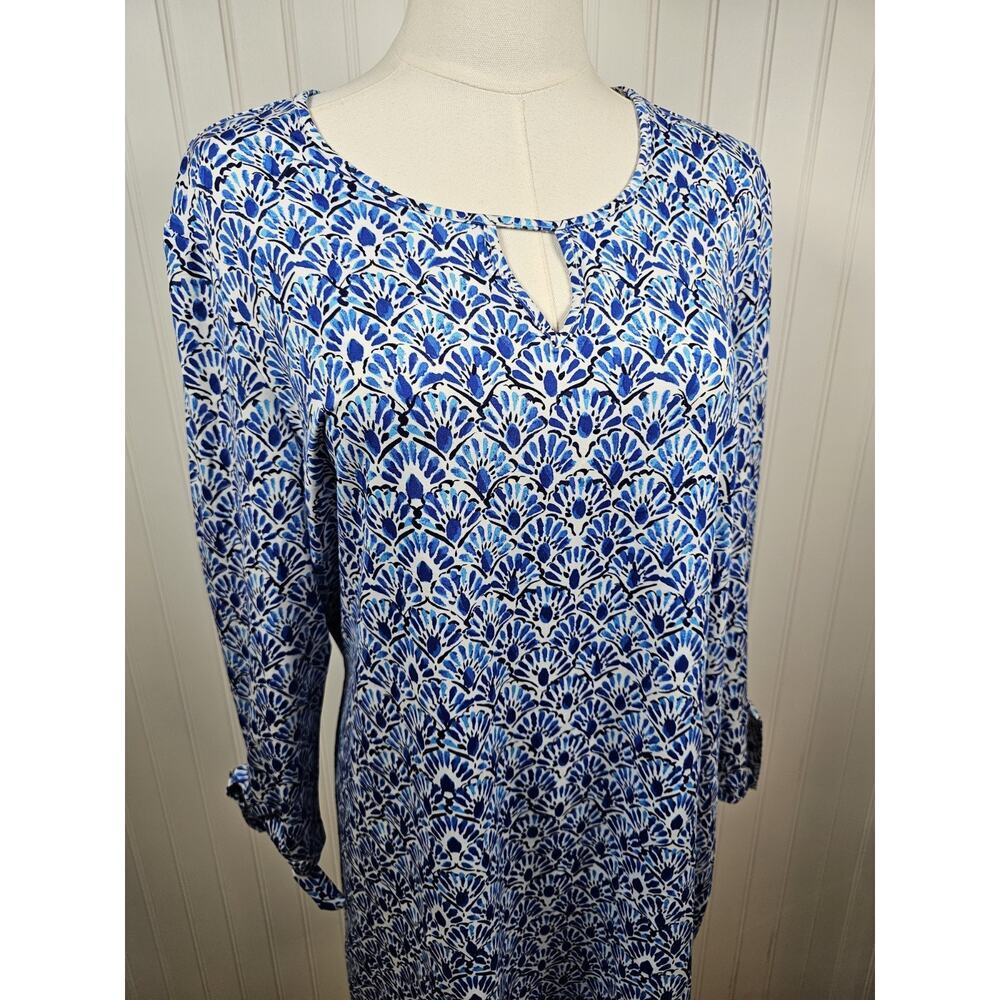 STELLA PARKER Cool Tide Tiles UPF50 Tunic Dress Women's Size L Coastal Beach - Picture 2 of 6